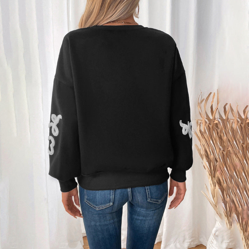 Heart Pattern Round Neck Warm Fleece Sweatshirt For Women