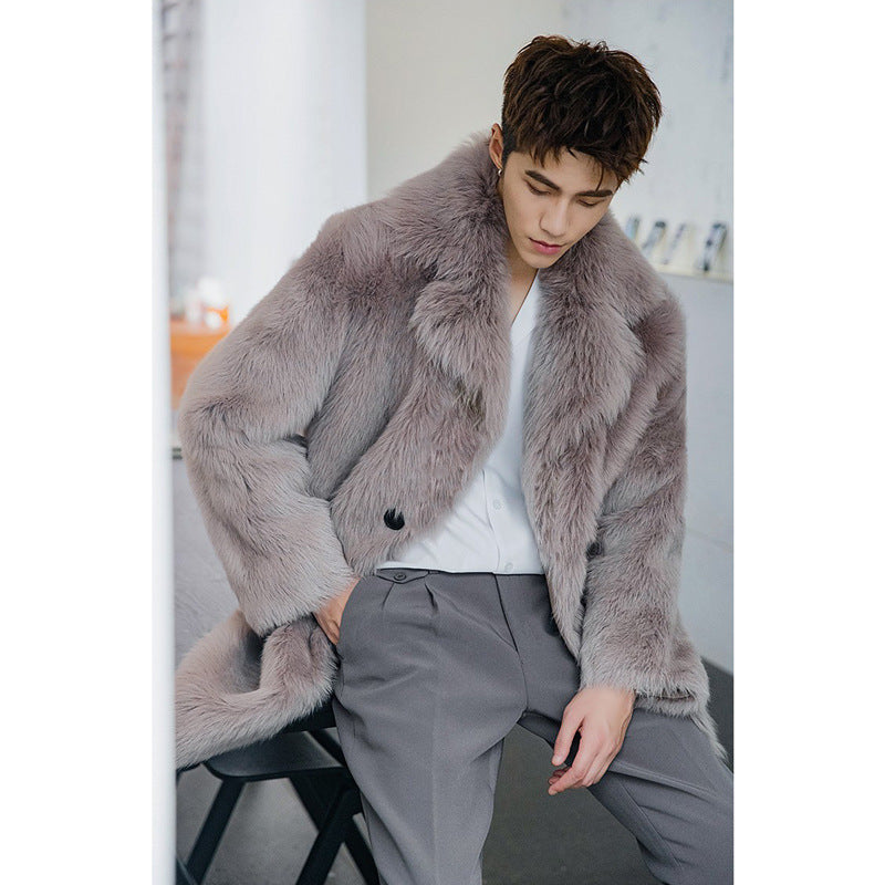 Men's Autumn And Winter New Imitation Fox Fur Coat