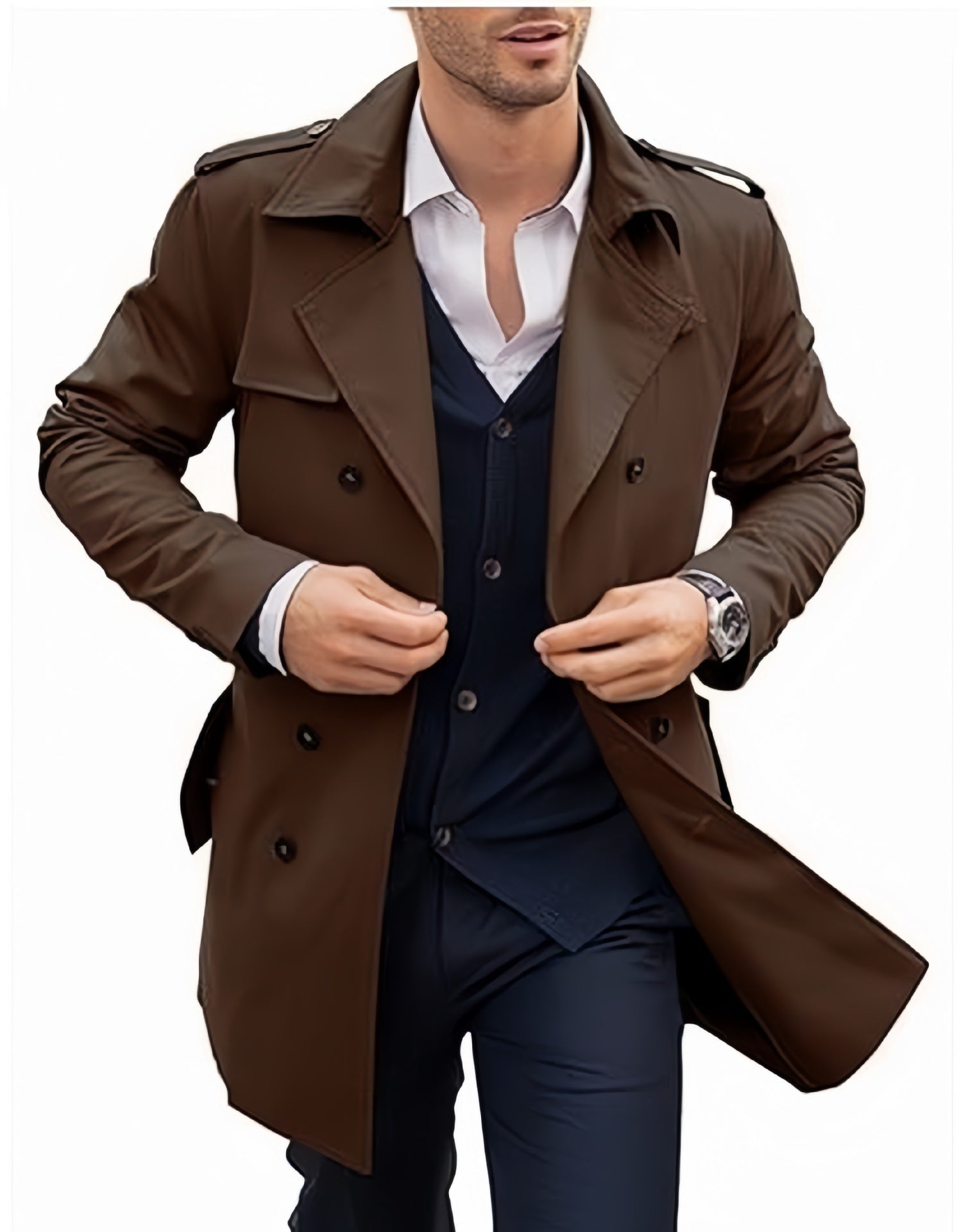 Men's Coat Mid-length Double Breasted European And American