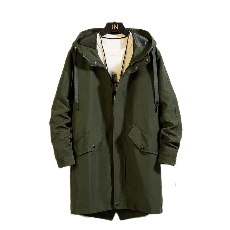 Men's Mid-length Overcoat With A Tail Slit And Hood