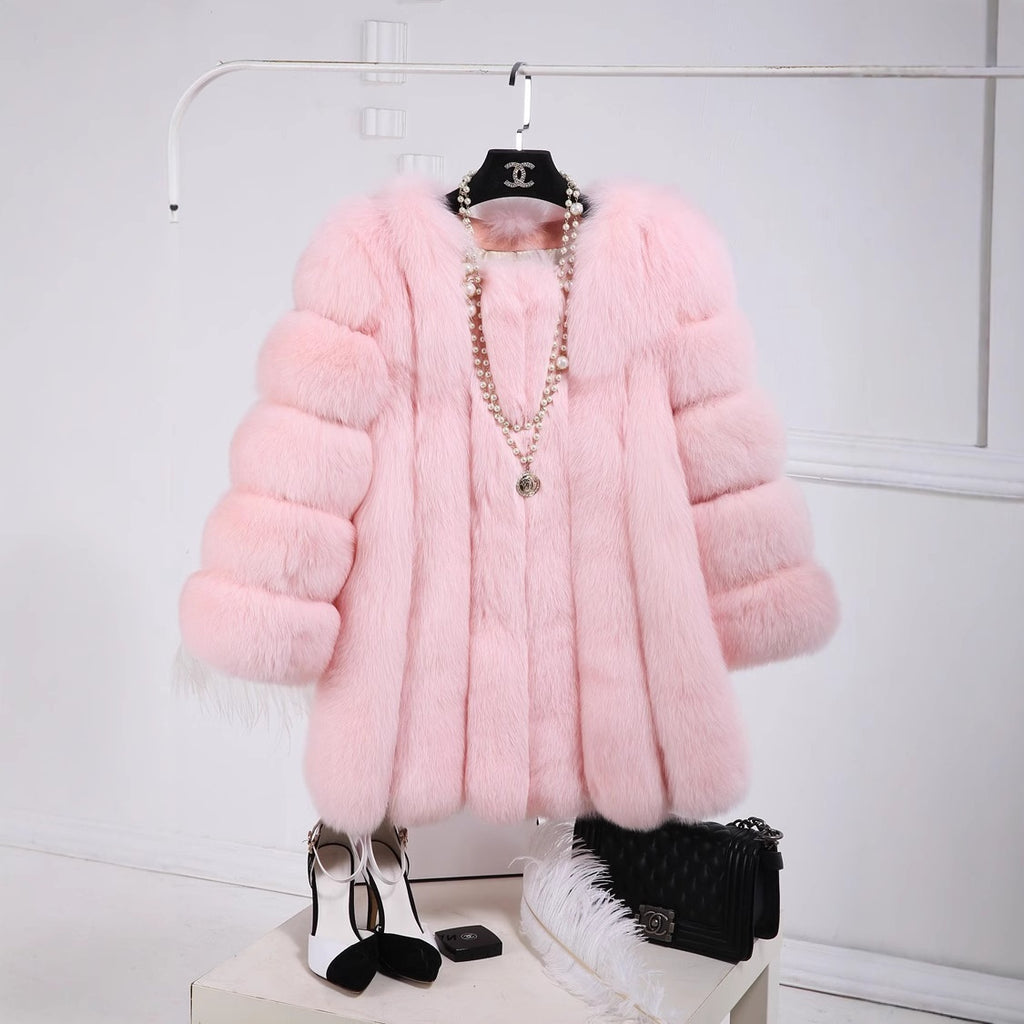 Fox Fur Mid-length Coat For Women