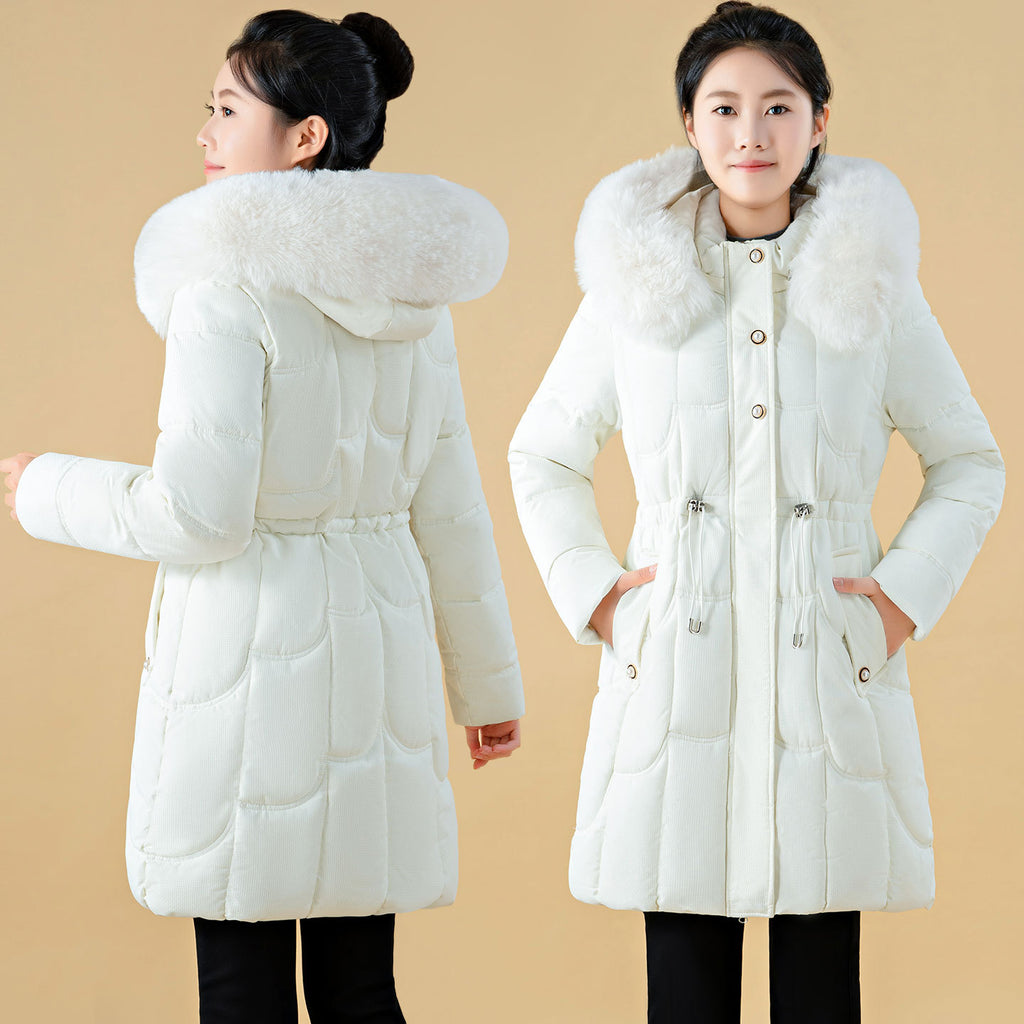 Womens Mid-Length, Loose-Fit Down Padded Jacket