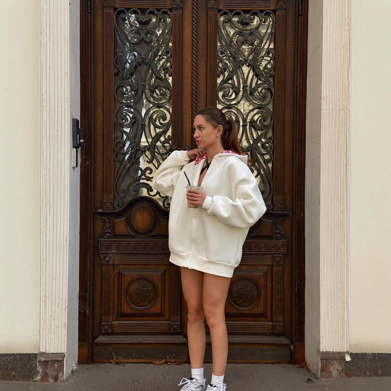 Boyfriend-style Oversize Lip Print Hooded Sweatshirt For Women