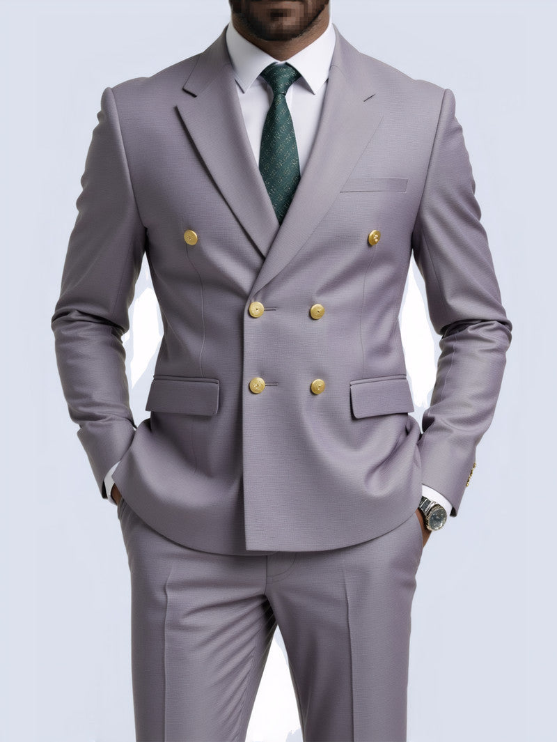 Business Non-Iron Two-Piece Suit With Double-Breasted Gold Buttons