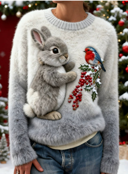 Digital-printed Christmas-patterned Women's Flannel Hoodie