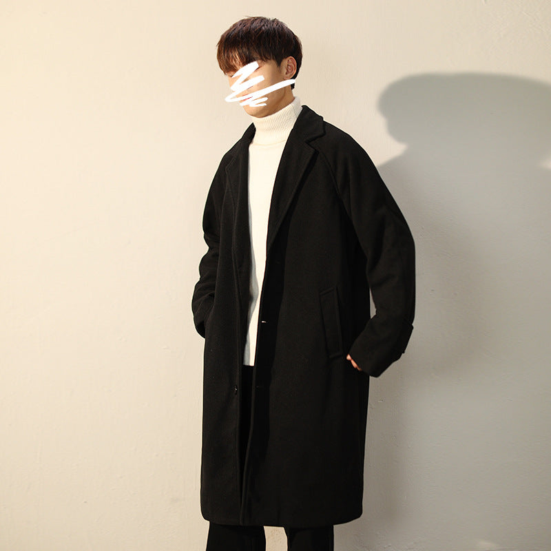 Men's Woolen Coat In Autumn And Winter Mid Length Over The Knee Trench Coat