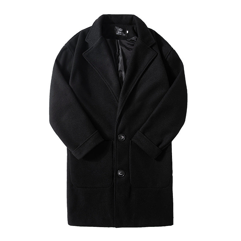 Men's Woolen Coat In Autumn And Winter Mid Length Over The Knee Trench Coat