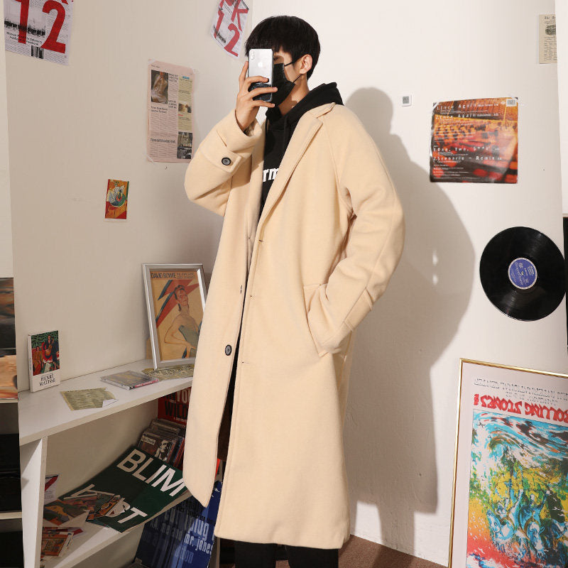 Men's Woolen Coat In Autumn And Winter Mid Length Over The Knee Trench Coat