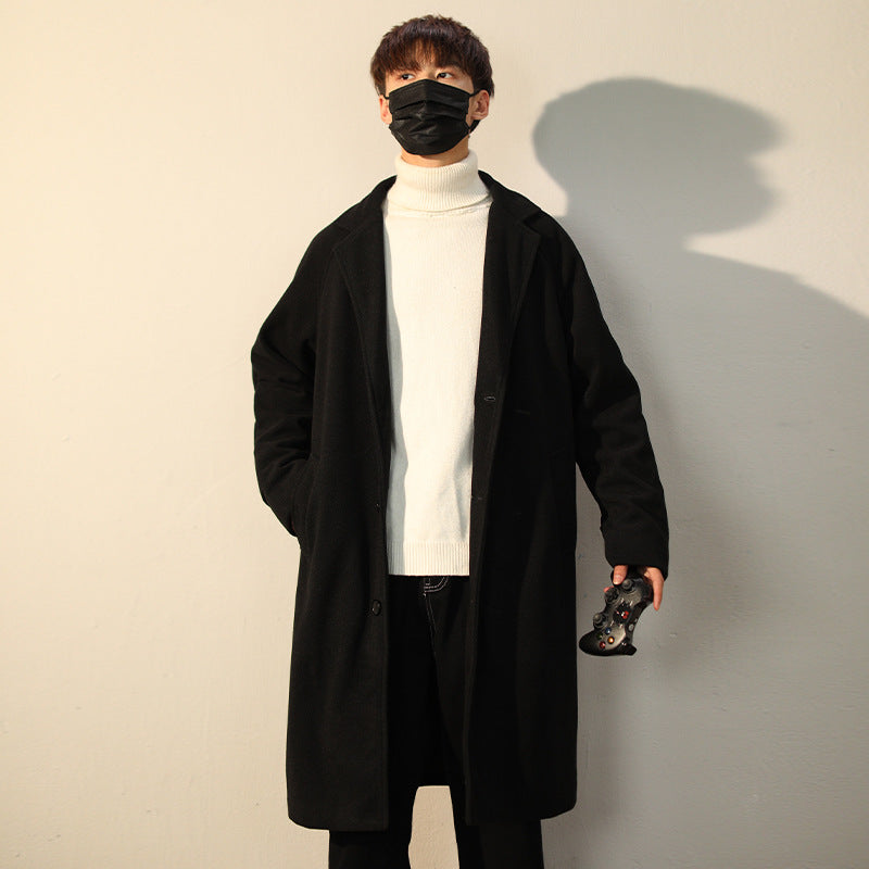Men's Woolen Coat In Autumn And Winter Mid Length Over The Knee Trench Coat