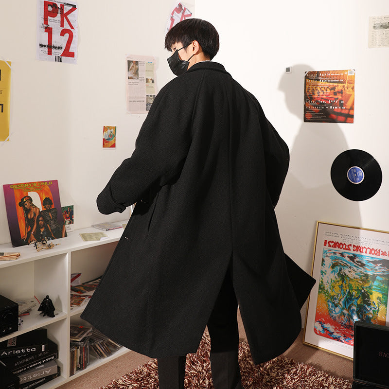 Men's Woolen Coat In Autumn And Winter Mid Length Over The Knee Trench Coat