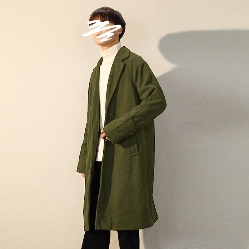 Men's Woolen Coat In Autumn And Winter Mid Length Over The Knee Trench Coat