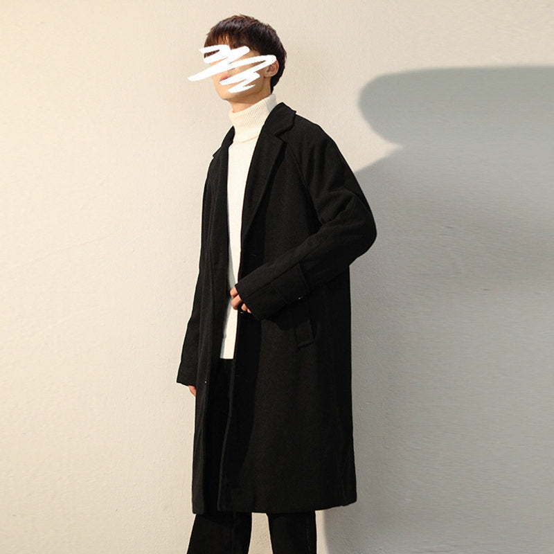 Men's Woolen Coat In Autumn And Winter Mid Length Over The Knee Trench Coat