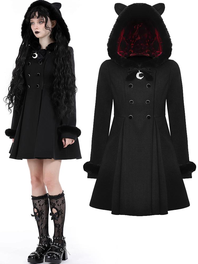 Gothic Dark Cat Ear Black Hooded Coat
