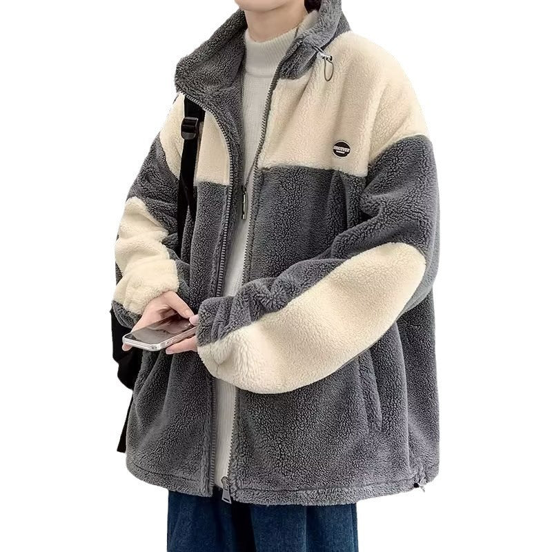 Mens Color-Block Thickened Casual Warm Cotton Padded Jacket