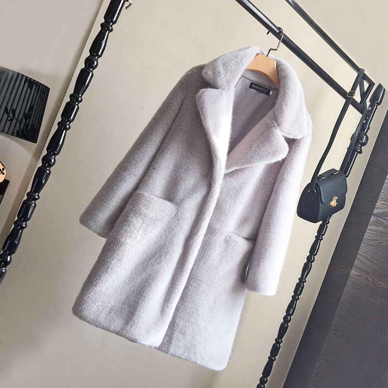 Faux fur mink  women mid-length women's coat