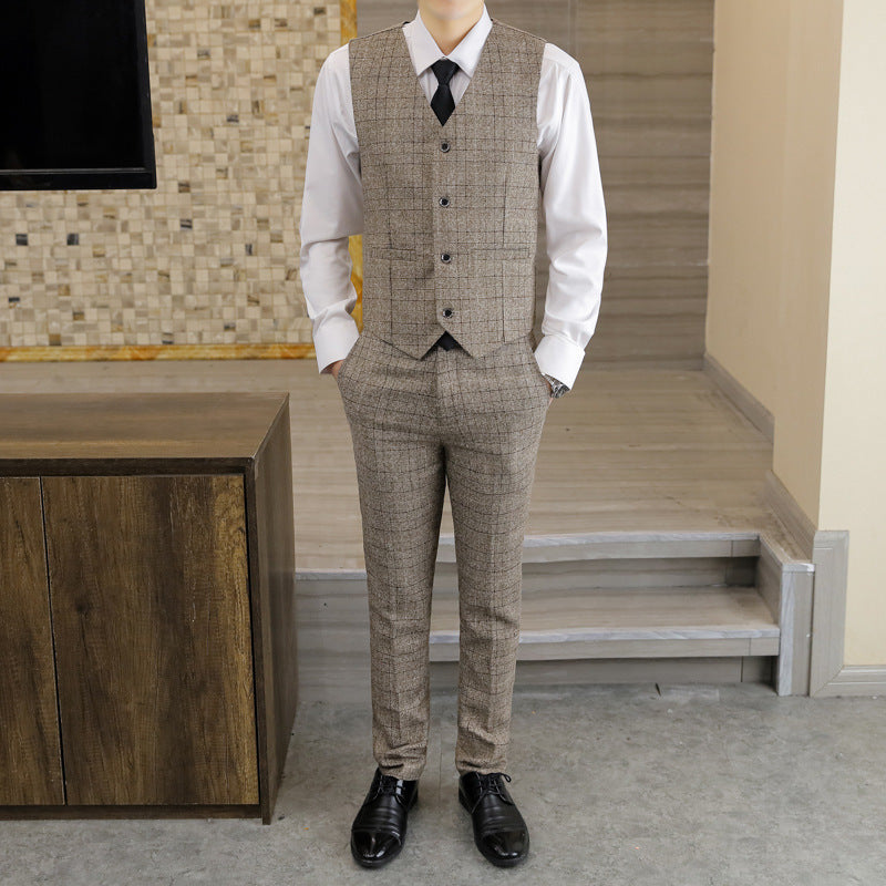 Men's Slim-fit Plaid Men's Three-piece Suit