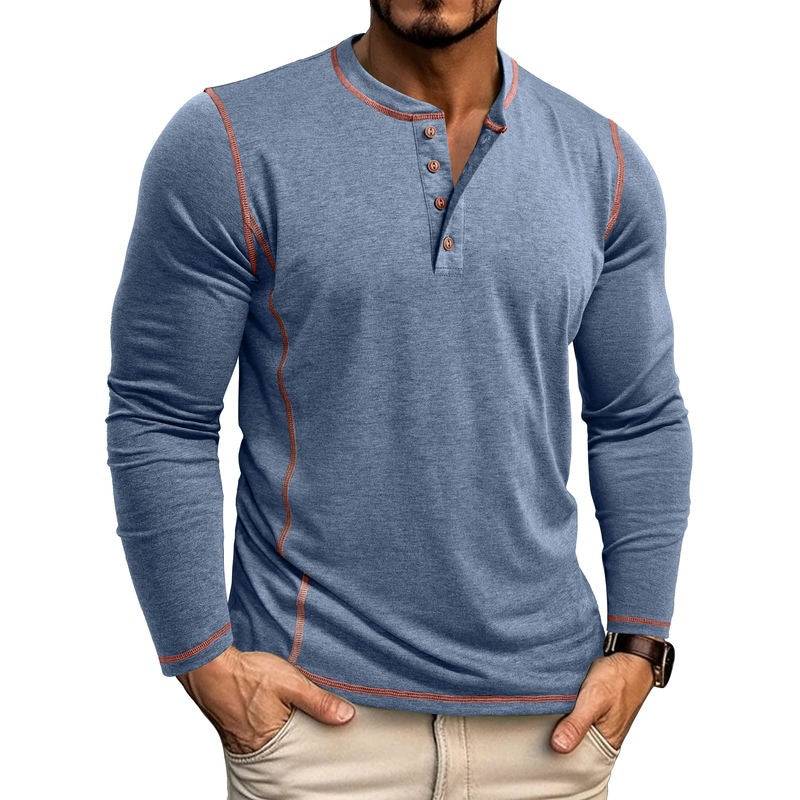 European And American Men's Henley Shirt With Four-button Top