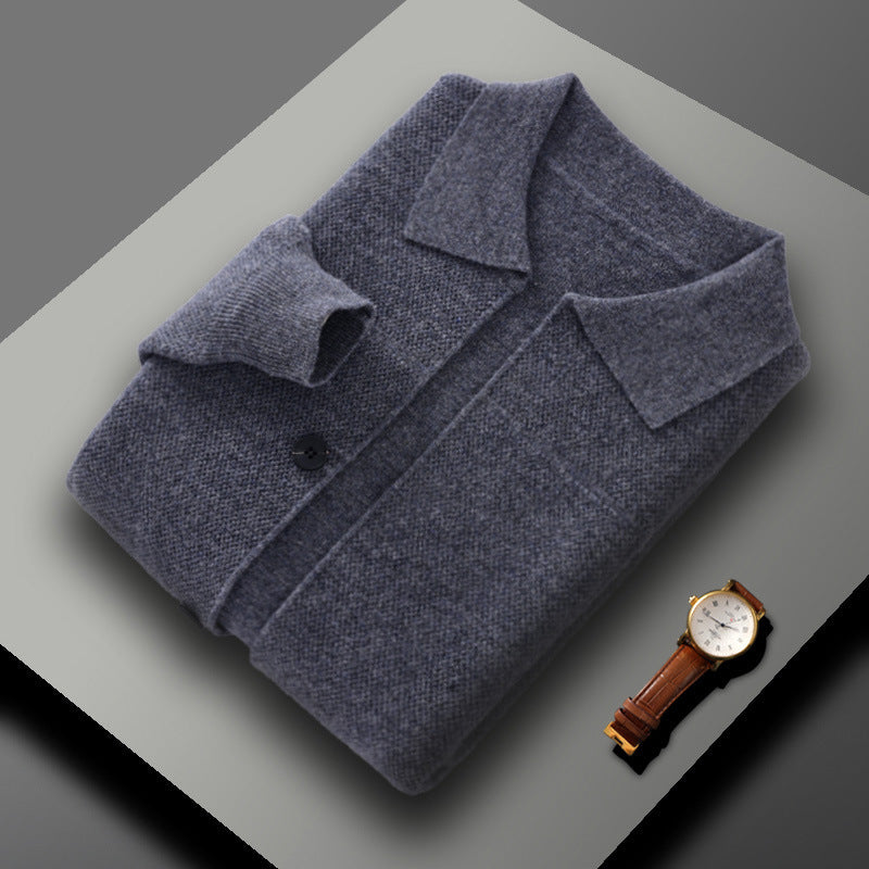 Pure Wool Knitted Cardigan With A Lapel And Buttons