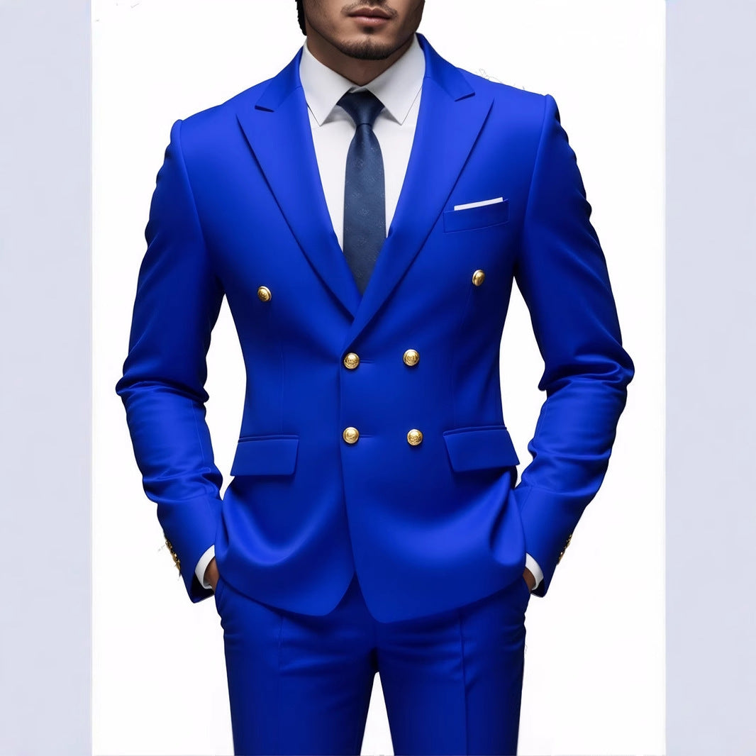 Business Non-Iron Two-Piece Suit With Double-Breasted Gold Buttons
