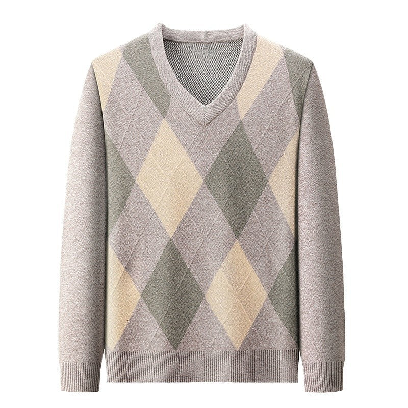 Mens Stylish Casual V-Neck Knitted Sweater