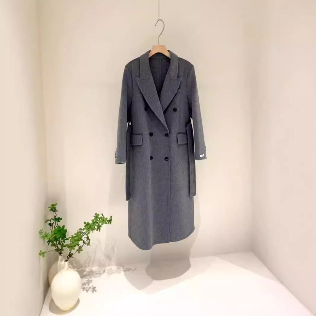 Double-breasted Shoulder Double-sided Wool Overcoat