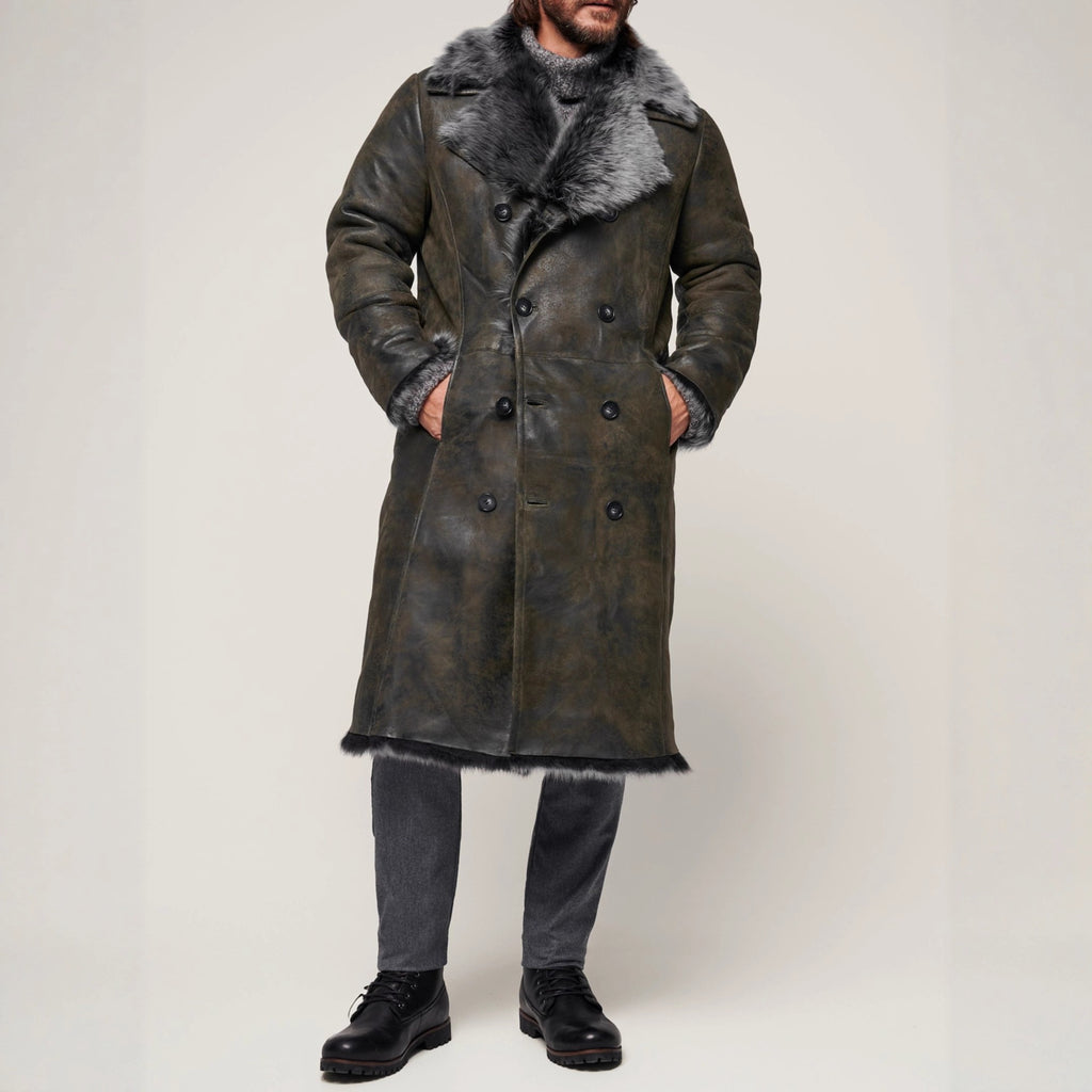 Double-breasted Wide Lapel Long-haired Men's Long Fur Coat