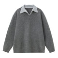 Old-money-style Faux Two-piece V-neck Polo Knit Sweater Jacket