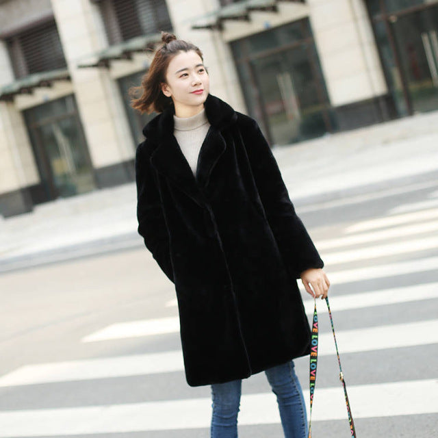Faux fur mink  women mid-length women's coat