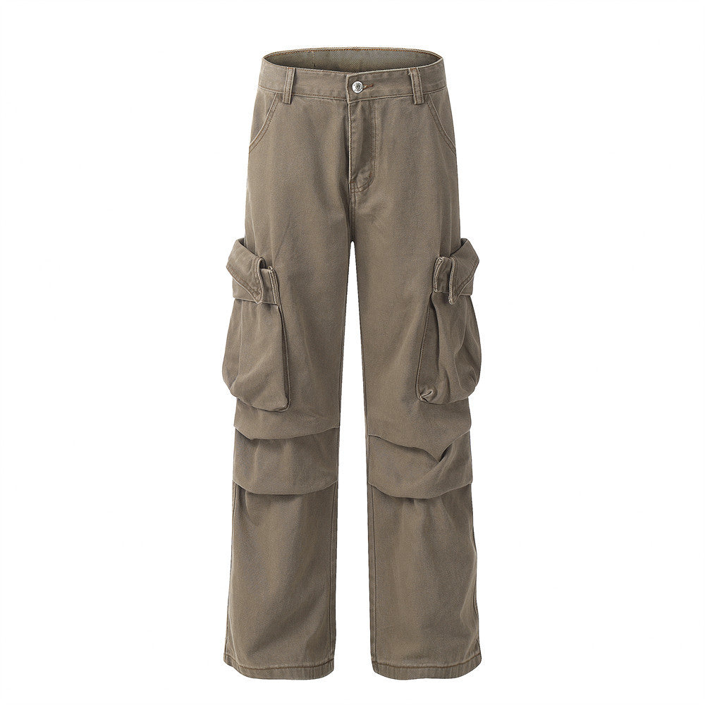 Punk Wash Denim Cargo Pants Trousers Men