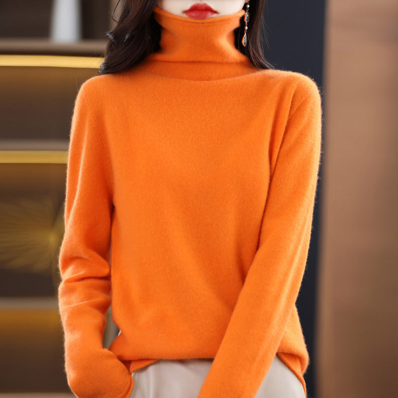 100 Pure Wool Women's Roll-neck Sweater With A Cowl Neck