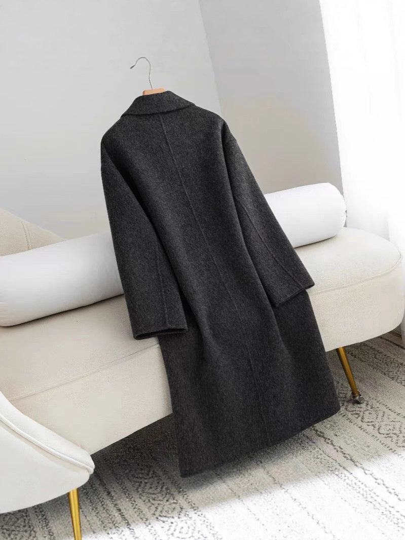 Women's Black-gray Korean-style Loose Mid-length High-end Wool Coat