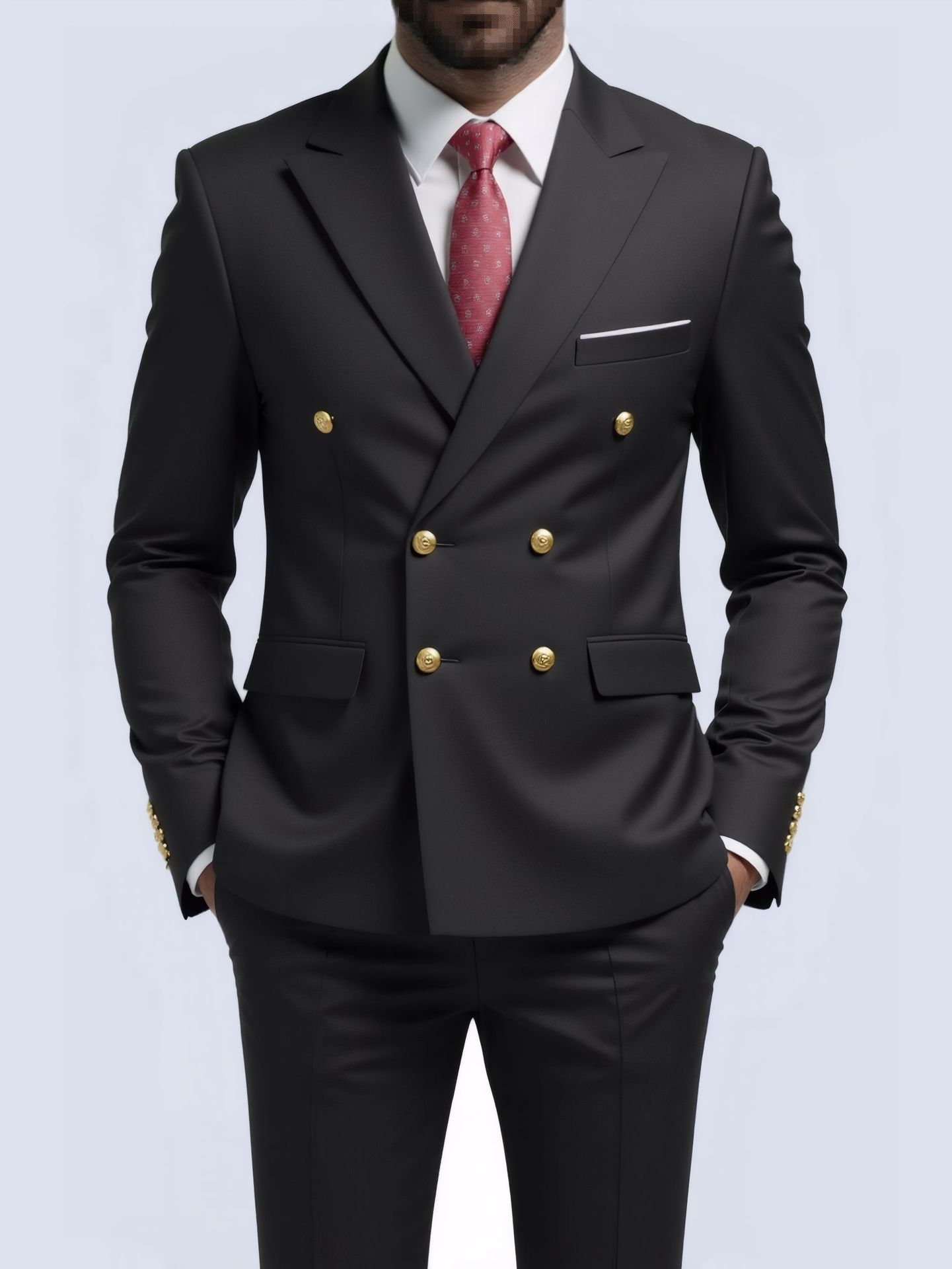 Business Non-Iron Two-Piece Suit With Double-Breasted Gold Buttons
