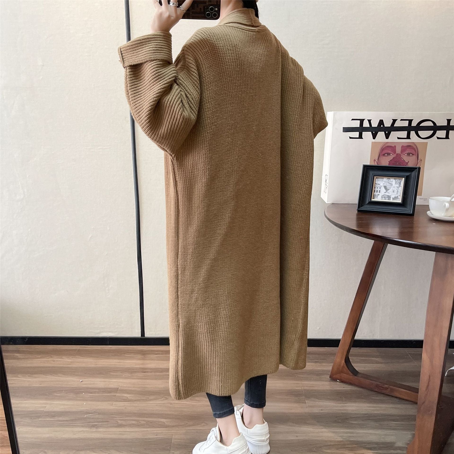 Solid Color Lazy Style Loose Mid-length Sweater Coat Women's Fashion