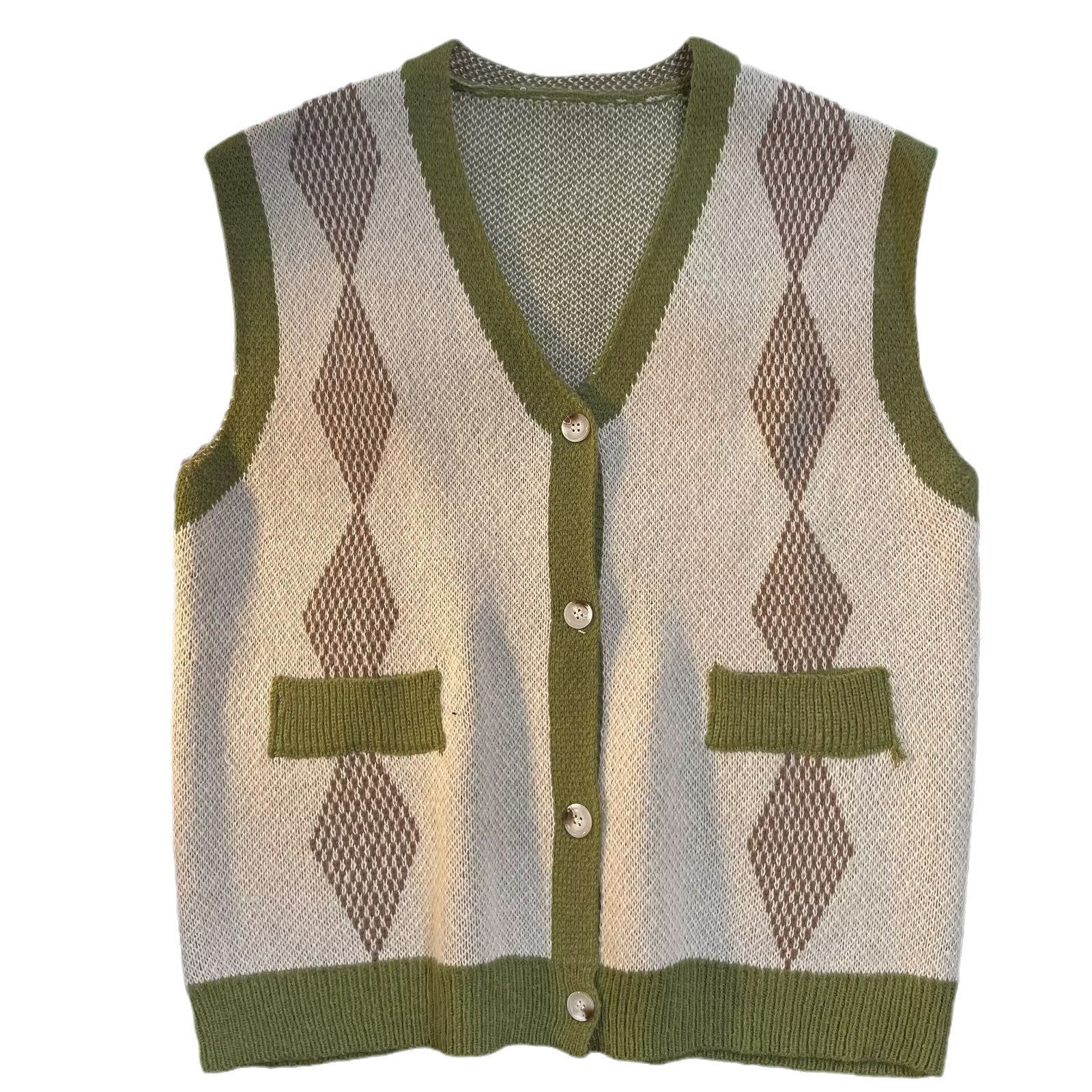 Rhombus V-neck Vest Sweater Men's Cardigan
