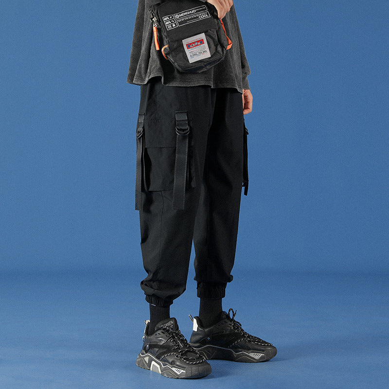 Overalls men's autumn tie-foot radish pants streamer pocket