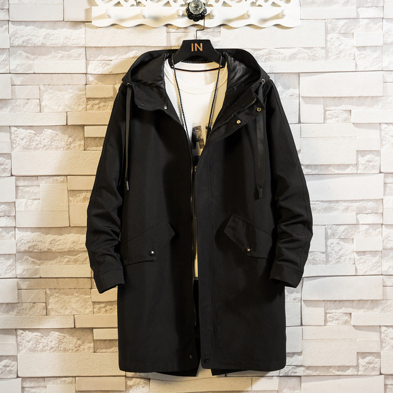 Men's Mid-length Overcoat With A Tail Slit And Hood