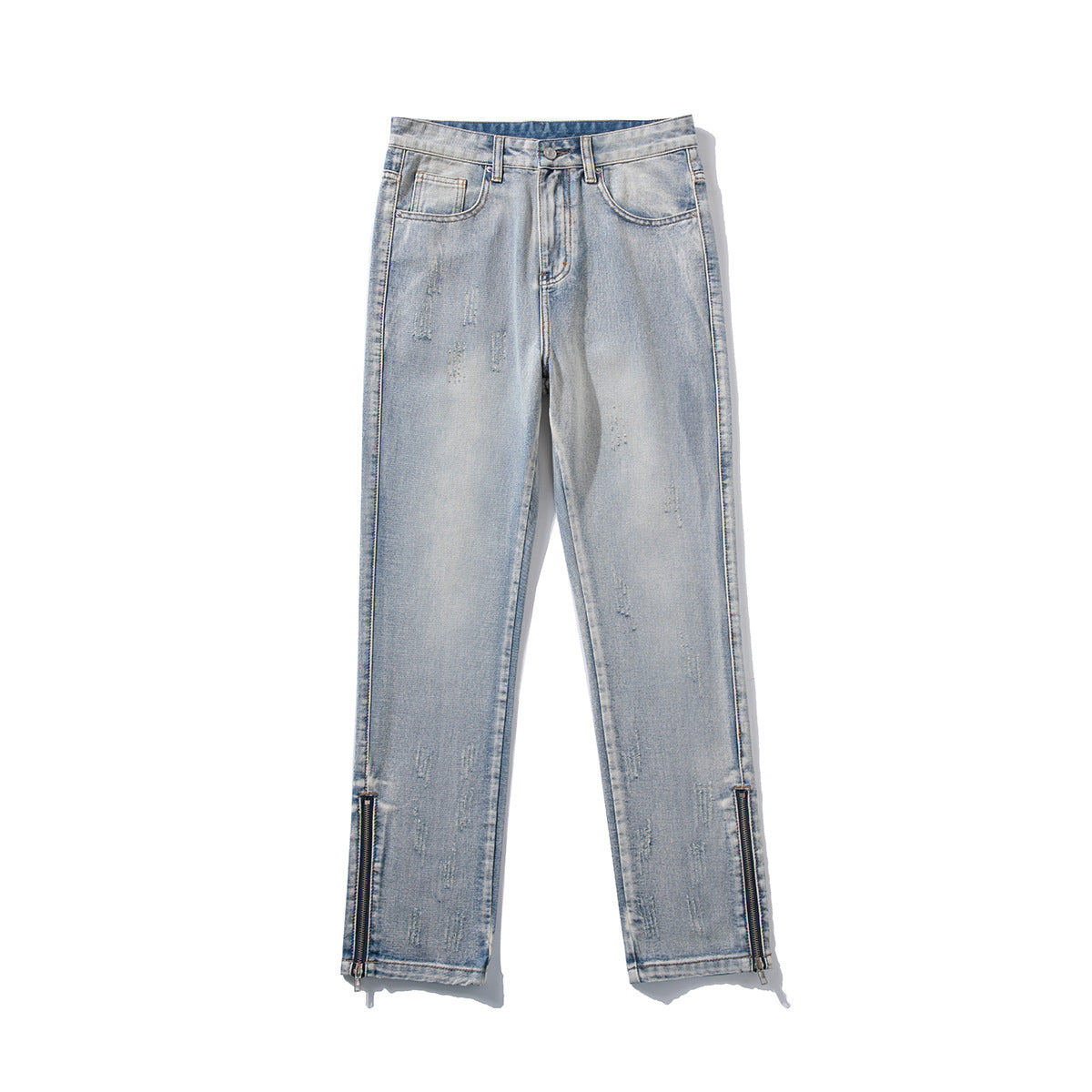 Men's Loose Straight Zipper Design Hong Kong Style Casual Jeans