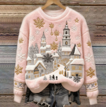 Digital-printed Christmas-patterned Women's Flannel Hoodie