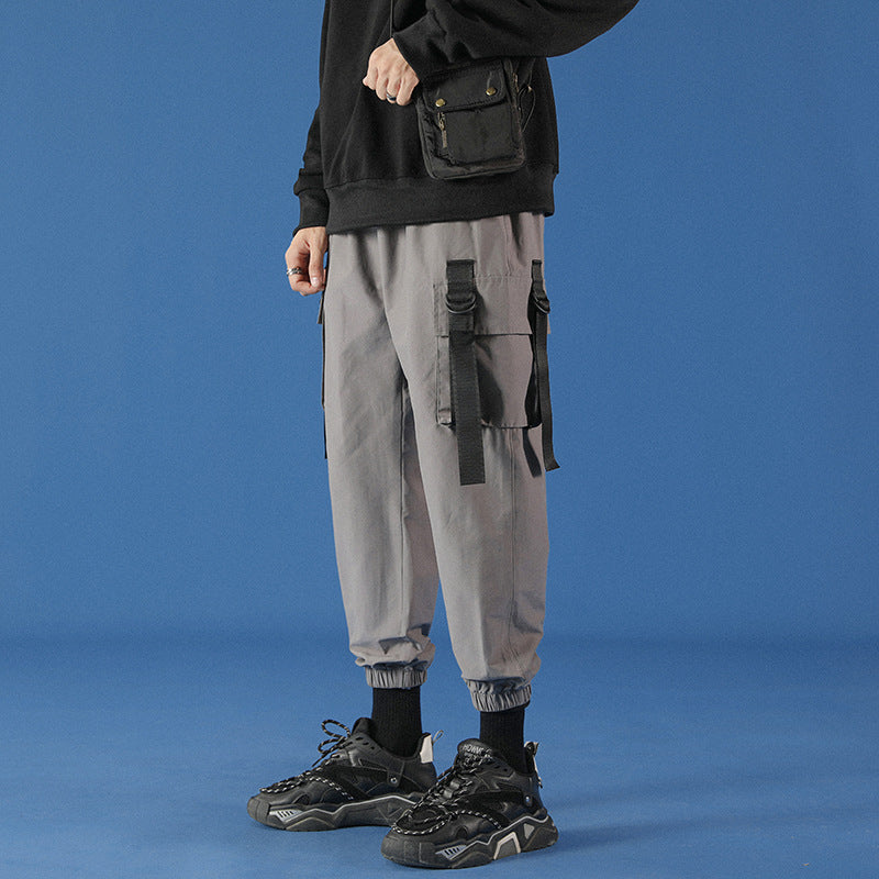 Overalls men's autumn tie-foot radish pants streamer pocket