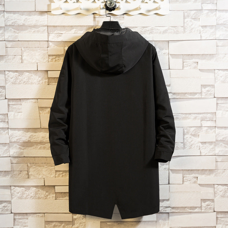 Men's Mid-length Overcoat With A Tail Slit And Hood