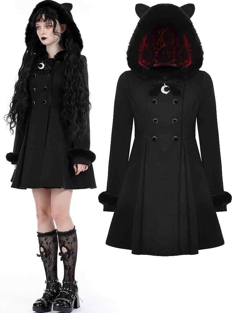 Gothic Dark Cat Ear Black Hooded Coat