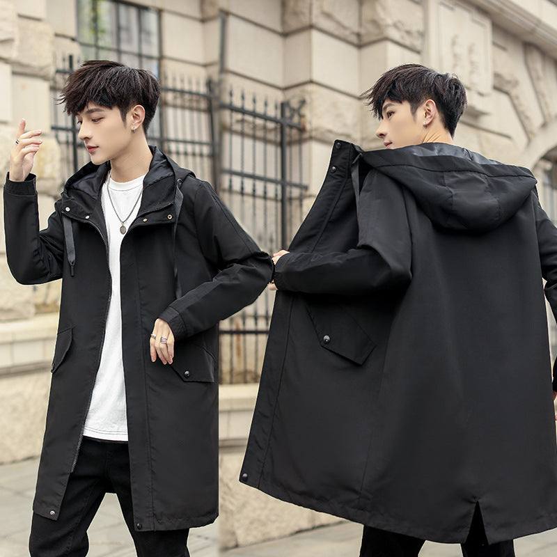 Men's Mid-length Overcoat With A Tail Slit And Hood