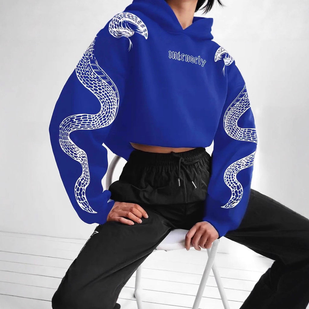 Women's Printed Hooded Pullover Loose-fit Vintage Sweatshirt Top