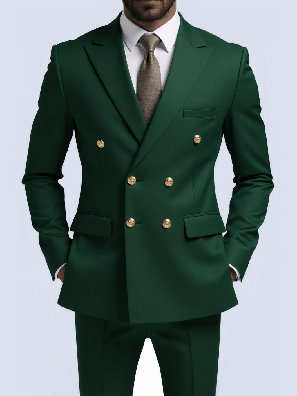 Business Non-Iron Two-Piece Suit With Double-Breasted Gold Buttons