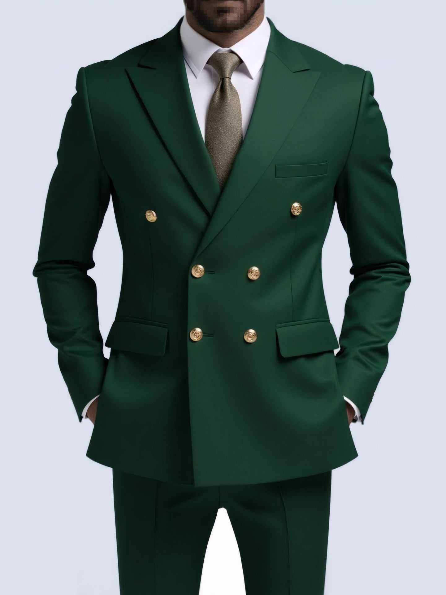 Business Non-Iron Two-Piece Suit With Double-Breasted Gold Buttons