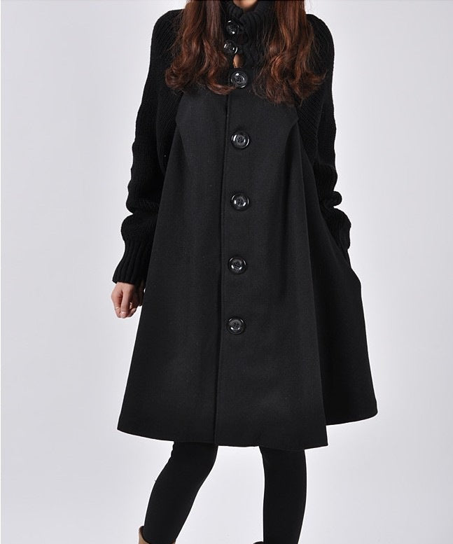 Women's Long-length Loose Woolen Coat, Cloak-style Tweed Overcoat