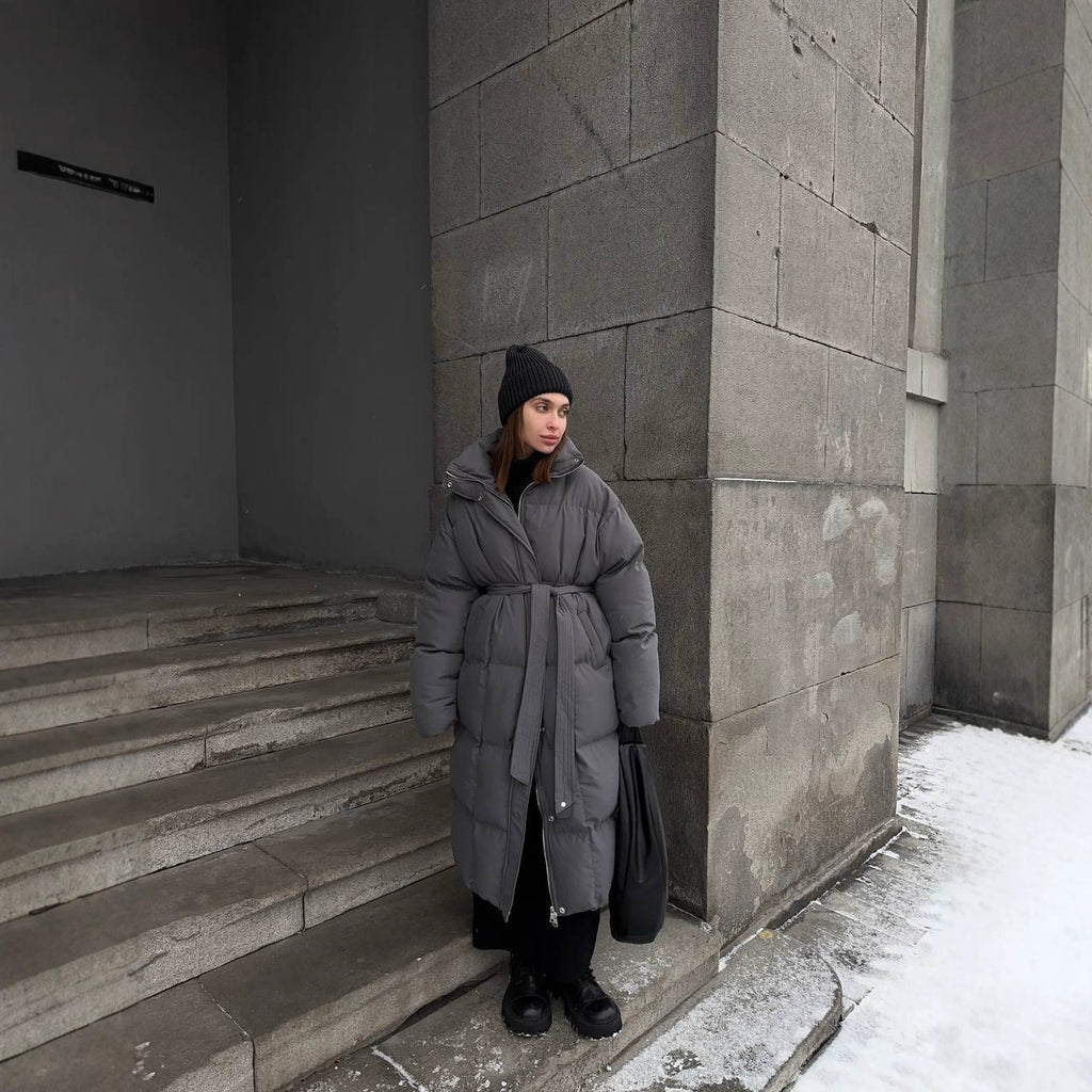 Casual Waist Tight Slimming Long Bread Cotton-padded Jacket For Women