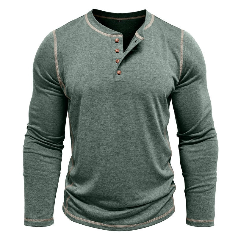 European And American Men's Henley Shirt With Four-button Top