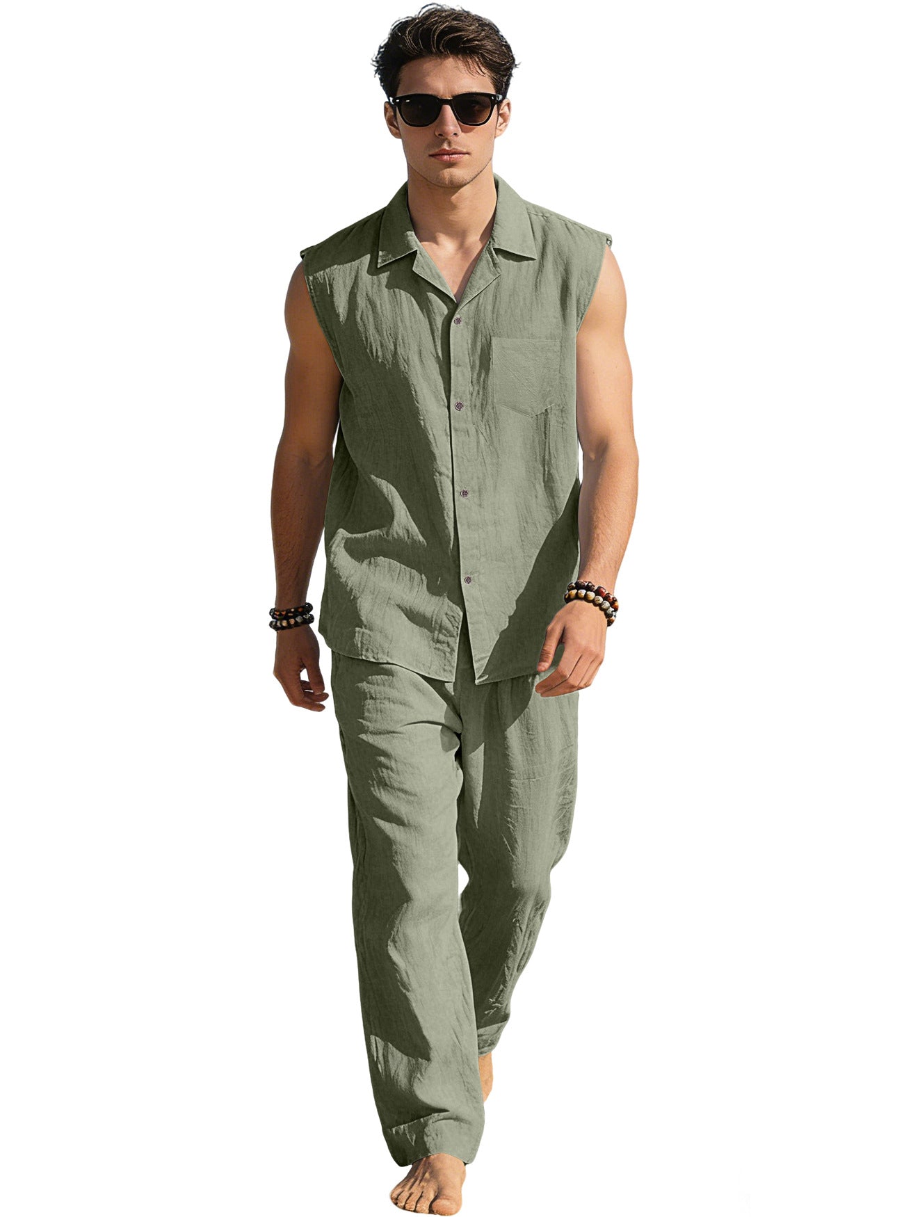 Men's Thin Sleeveless Shirt Casual Sports Suit