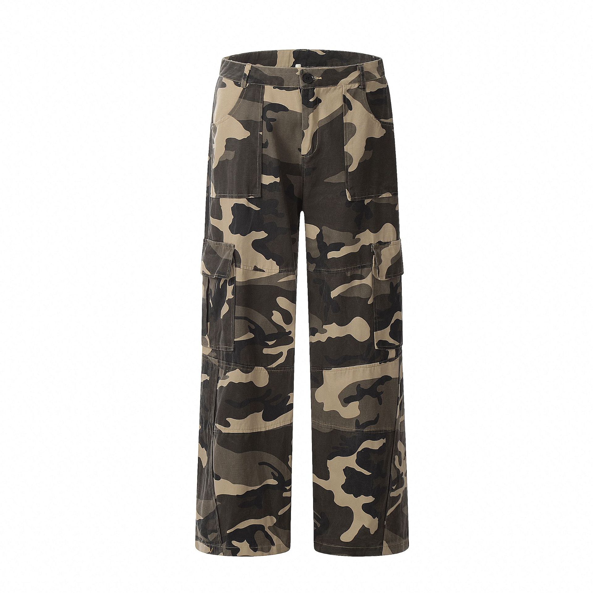 Retro Straight Cargo Camouflage Pants Men